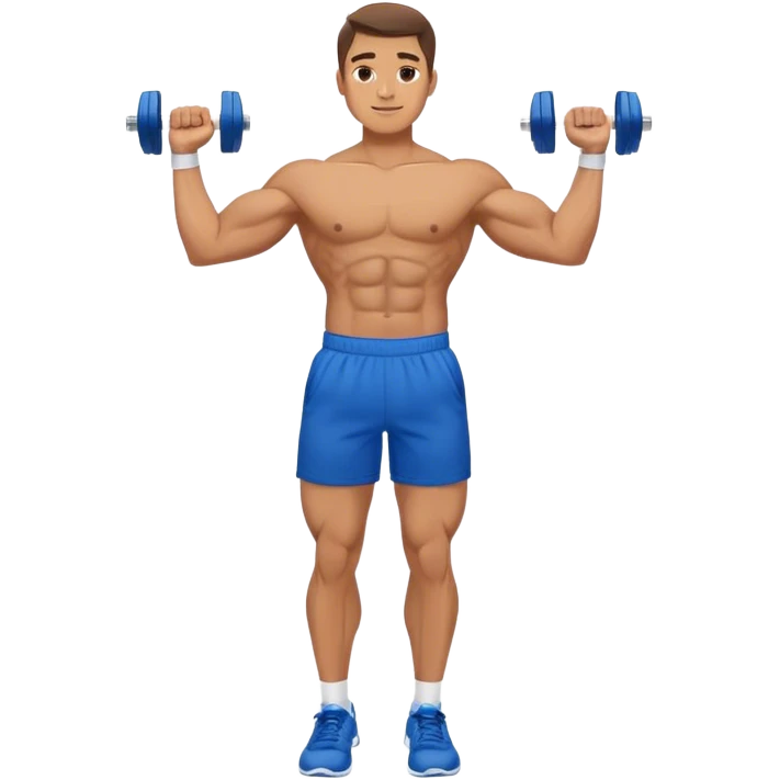 man with blue shorts doing side-lateral raise (T pose) with light dumbbells emoji