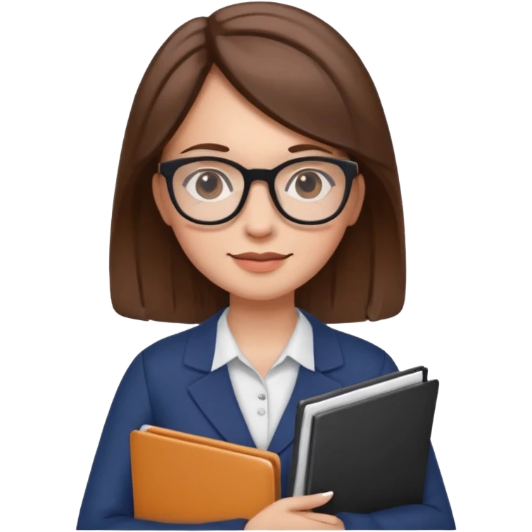 a woman with glasses and a folder in her hands like emoji