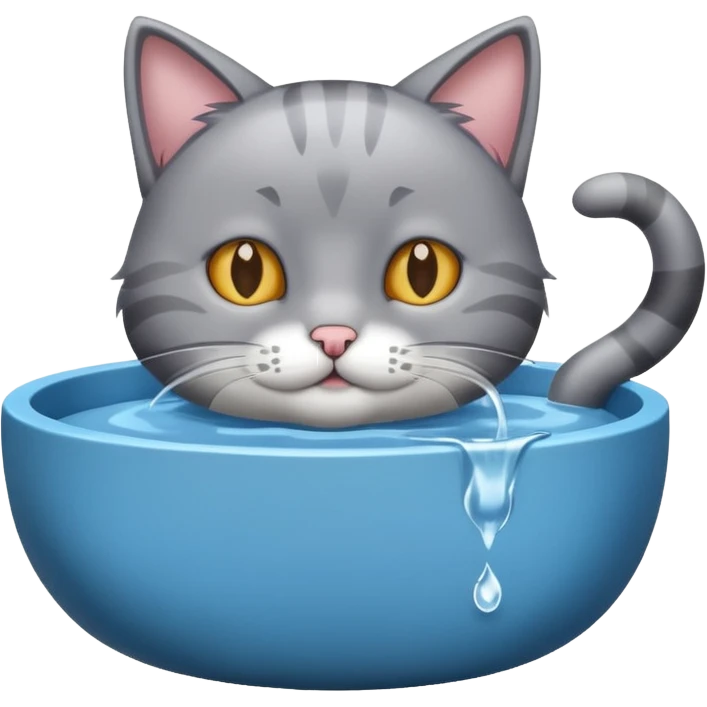 A water bowl with a cat drinking emoji