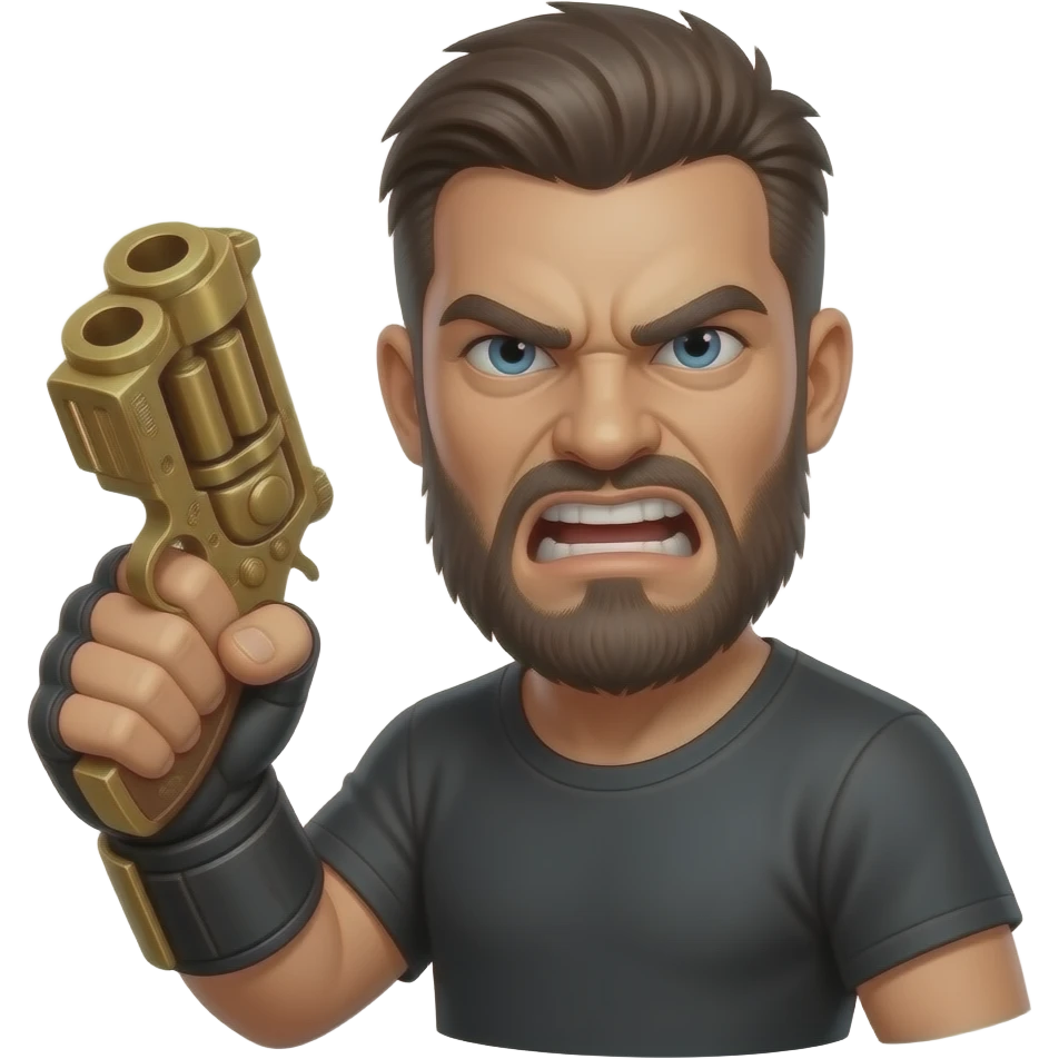 Angry berserk face with brass knuckles on hand in y2k style emoji