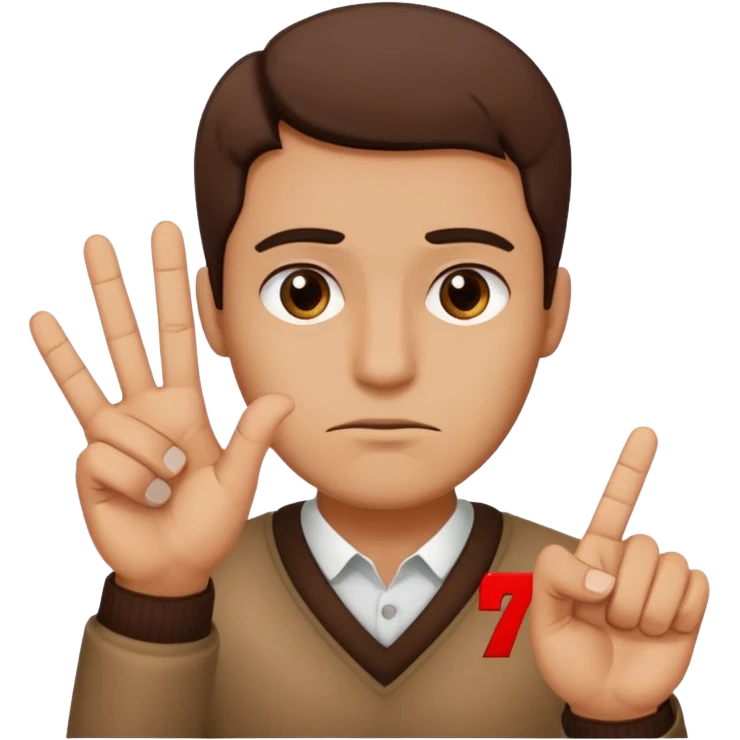 man frowning holding up numbers 6 and 7 emoji
