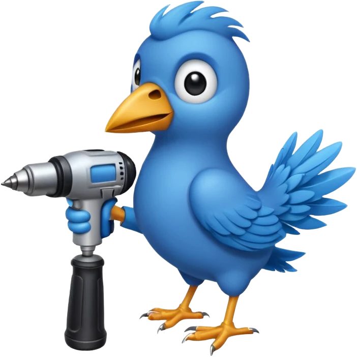 A blue Twitter bird holding a drill emoji