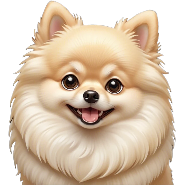 Cinematic Comical Cream Pomeranian Portrait Emoji, Head tilted dramatically with an exaggeratedly shocked or amused expression, featuring a glossy, fluffy cream Fur with a radiant sheen, wide, expressive dark eyes filled with playful disbelief, Simplified yet hilariously expressive features, highly detailed, glowing with a slightly sassy glow, high shine, dramatic yet playful, stylized with an air of cheeky mischief, bright and endearing, soft glowing outline, capturing the essence of a spirited and over-the-top companion, so meme-worthy it feels like it could side-eye its way into internet fame instantly! emoji