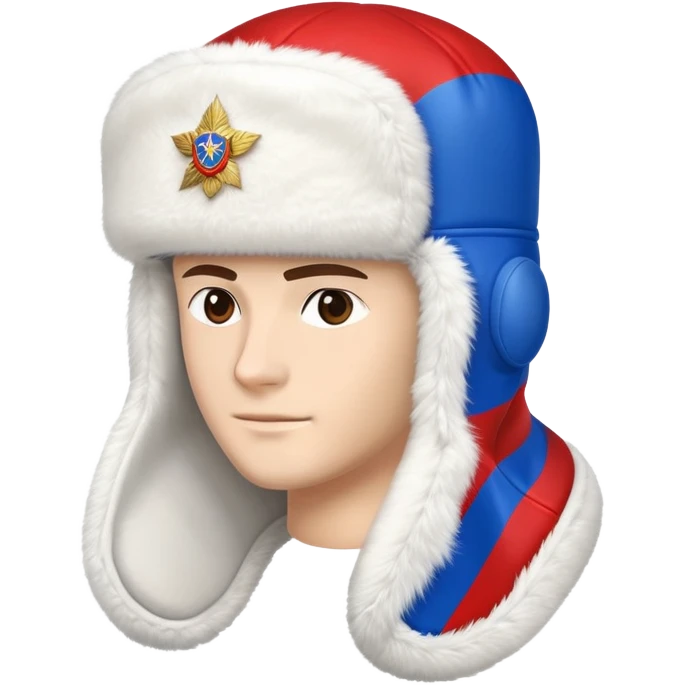 Traditional Russian ushanka hat with Russian flag colors white blue and red, winter fur hat with ear flaps emoji