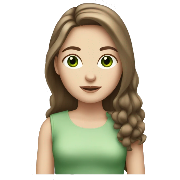 White Girl with long brown hair and green eyes emoji
