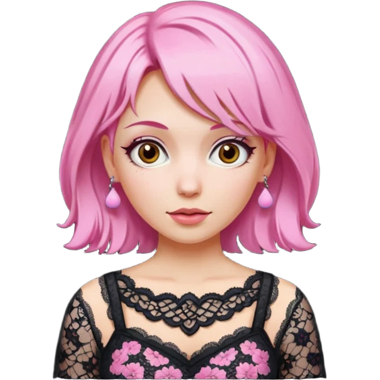 pink haired woman with lace patterned top emoji