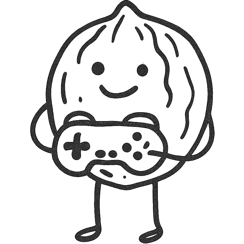 A standing walnut holding a game controller emoji