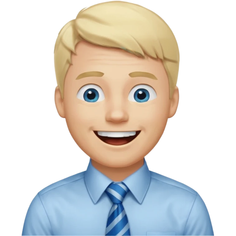 A guy with blonde hair and blue eyes that looks masculine. make him wear a shirt with a tie. he is danish. He is laughing extremely hard emoji