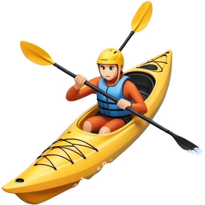 An icon showing a close-up of a sleek kayak with double-bladed paddles gliding through water. Splashes surround the boat as it cuts across a calm surface, symbolizing speed and focus. Transparent background emphasizes the dynamic and personal nature of kayak paddling. emoji