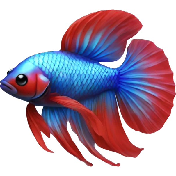 Iridescent beta fish blue body red tail emoji