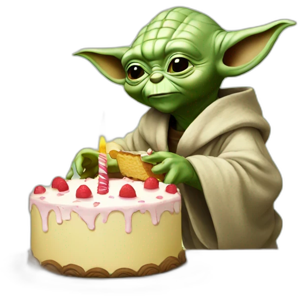 Yoda eating a birthday cake emoji