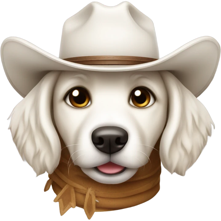 cute white dog with a cowboy hat.  emoji