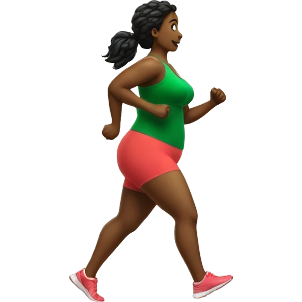 running bigger woman a green sportbra on a treadmill from the side, with treadmill emoji