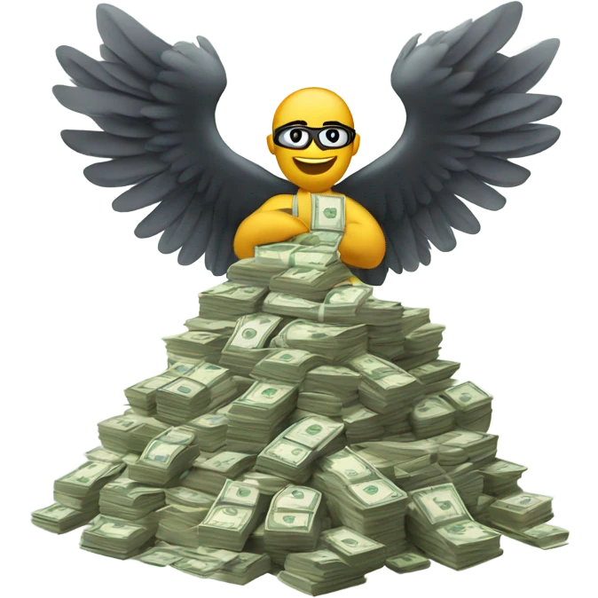A gigantic stack of money with wings emoji