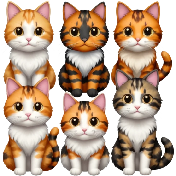 6 cats with different coloured coats emoji