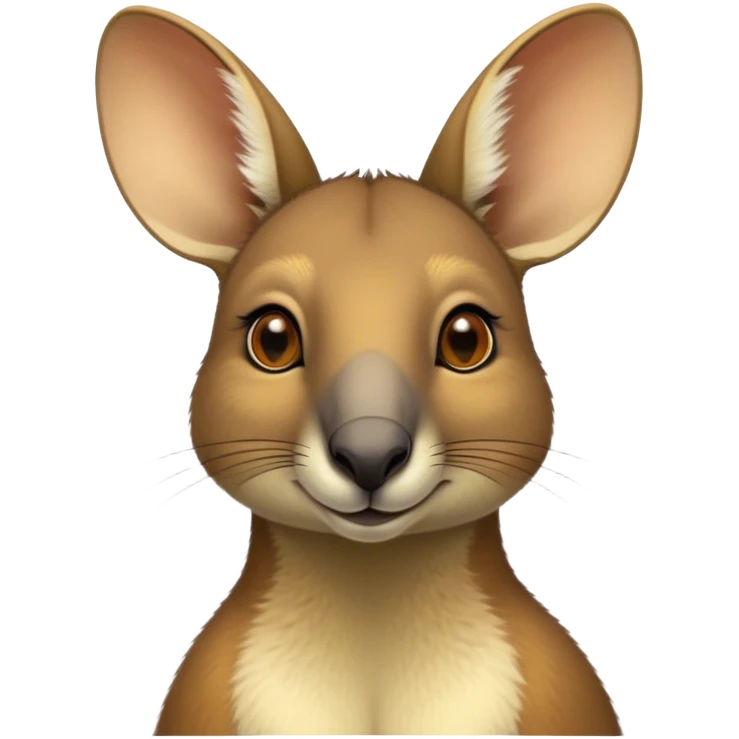 Cinematic Noble Wallaby Portrait Emoji, Poised and regal, with a compact, agile build and a soft, well-groomed fur of warm tan and light brown hues, deep-set soulful amber eyes and perky ears, Simplified yet sharp and sophisticated features, highly detailed, glowing with a soft, dignified glow, high shine, intelligent and spry, stylized with an air of bushland elegance, focused and attentive, soft glowing outline, capturing the essence of a watchful and confident marsupial, so majestic it feels as though it could hop out of the screen with effortless authority! emoji