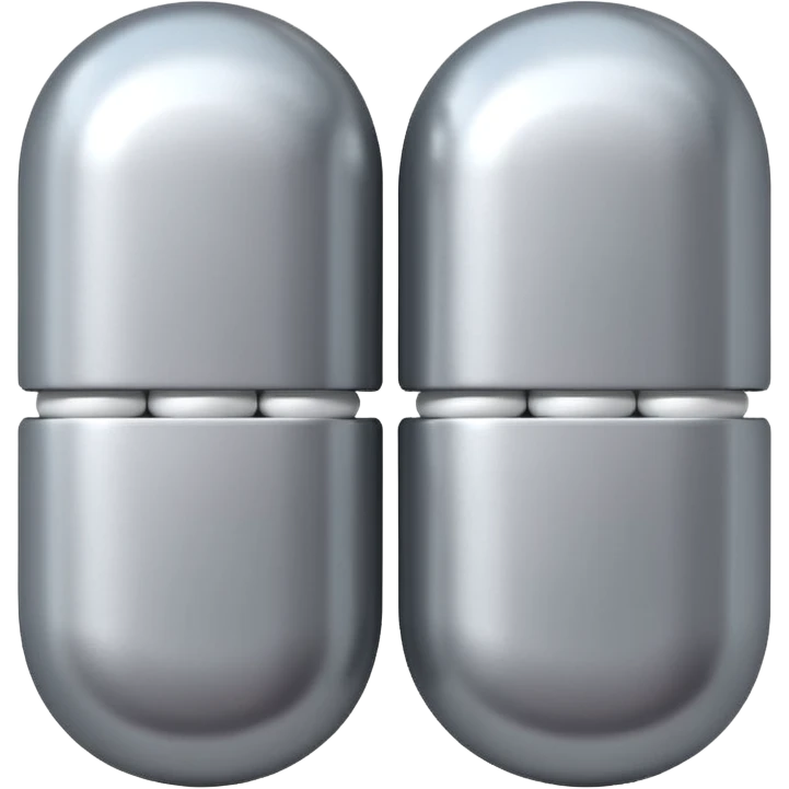 capsule pill emoji, metallic silver halves, smooth glossy finish, futuristic pharmaceutical 3D icon, isolated on white emoji