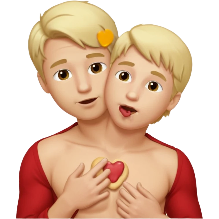 make an emoji of a man (no beard, blond) licking the chest of another blond man emoji