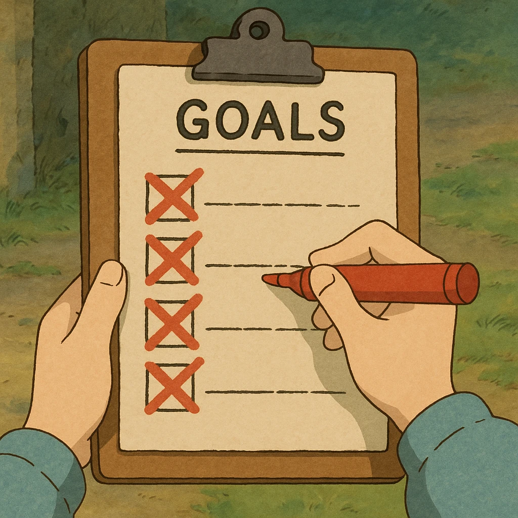 clipboard with list, all goals missed emoji