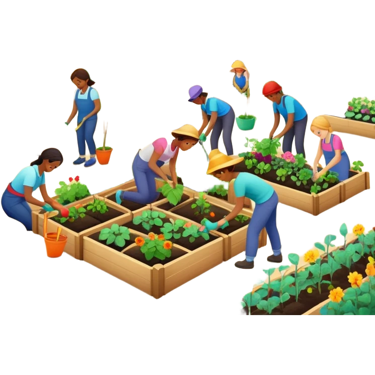 Community garden with people working together emoji