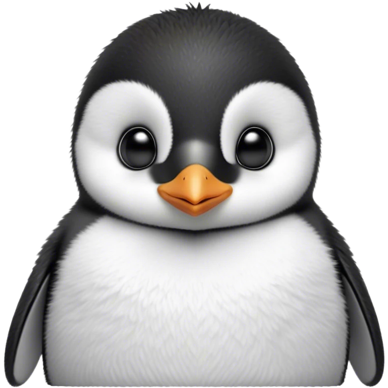 Cinematic Noble Baby Penguin Portrait Emoji, Poised with an air of innocent regality, featuring soft, downy feathers in crisp black and white and wide, soulful eyes, Simplified yet sharp and sophisticated features, highly detailed, glowing with a gentle, dignified polar glow, high shine, intelligent and charming, stylized with an air of cherubic majesty, focused and attentive, soft glowing outline, capturing the essence of a tiny arctic noble that feels as though it could waddle out of the screen with effortless authority! emoji