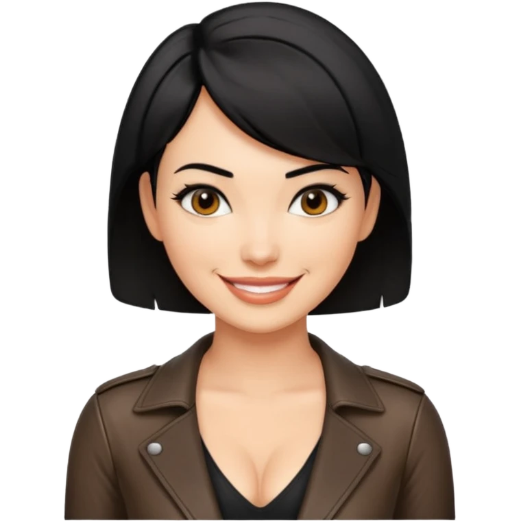 Woman in leather short hair cleavage dim emoji