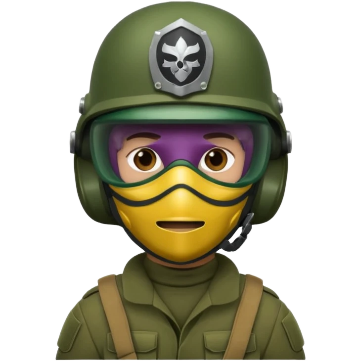 soldier with helmet and wearing mask in dark green emoji