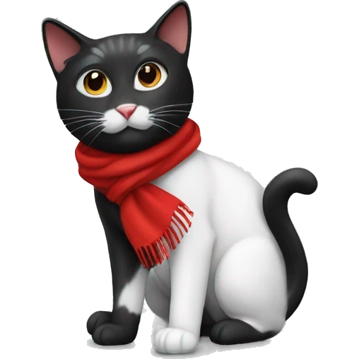 Black white cat with red scarf emoji