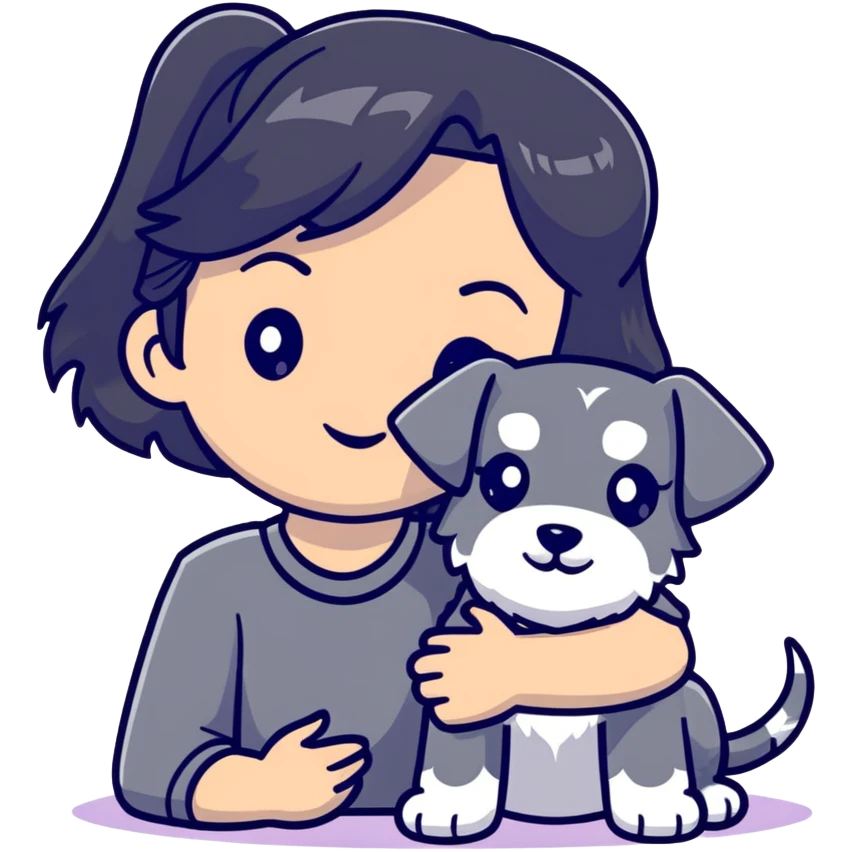girl with long black hair holding a Schnauzer dog emoji