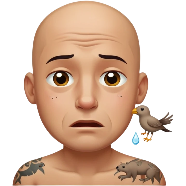 Bald man with animal tattoos crying  emoji