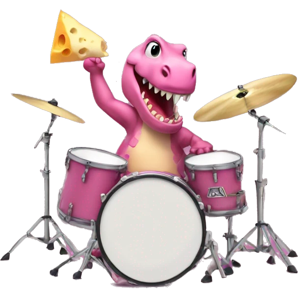 pink dinosaur eating cheese on a drum set emoji