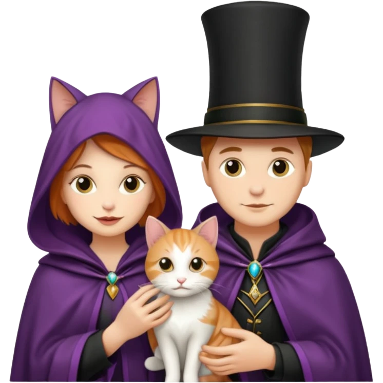 magician couple and their pet cat emoji