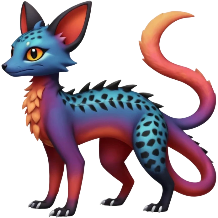 Dark magma-gradients-colored Salandit-Umbreon-Genet-Noivern-Noibat-Serval-Hybrid (Full body) emoji