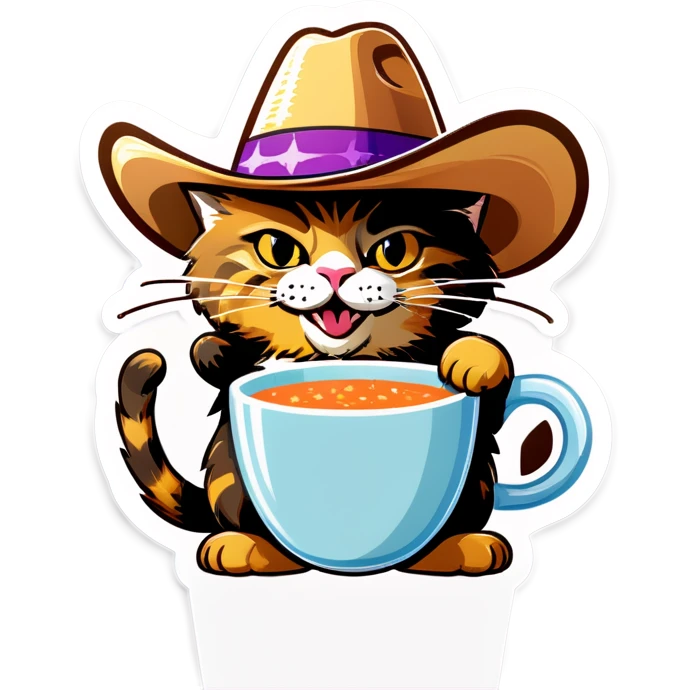 Gato gordo usando un sombrero tejano de copa alta blanco  emoji