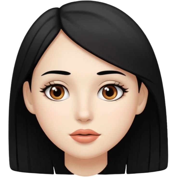 Mulher gordinha com pele branca, olhos castanhos, cabelo Liso e preto. Uma pinta abaixo da boca no canto direito emoji