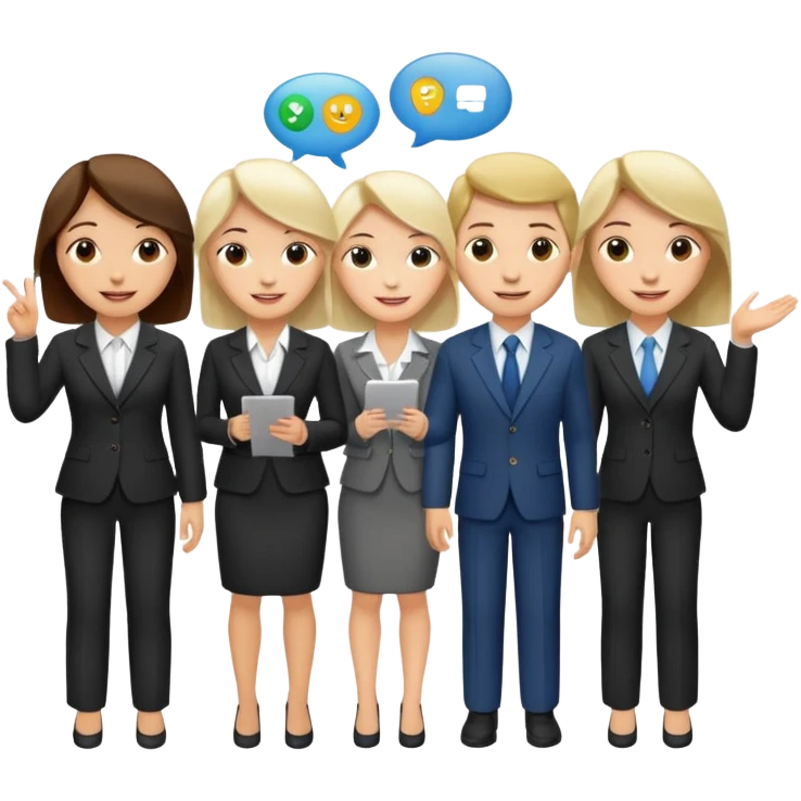 сделай деловых коллег, которые радосно что-то обсуждают. все должны быть светлокожими emoji