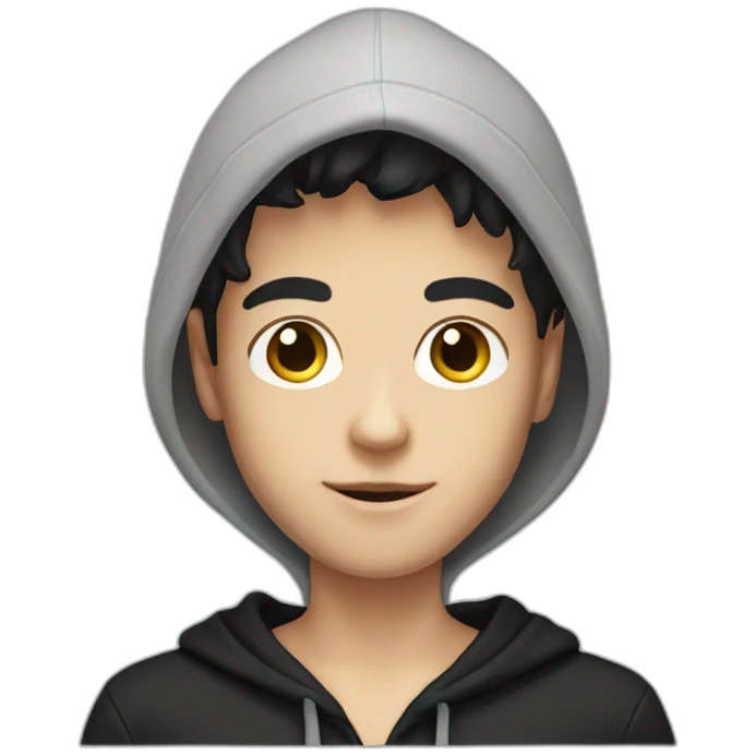 White boy model with black hair and black hoodie emoji
