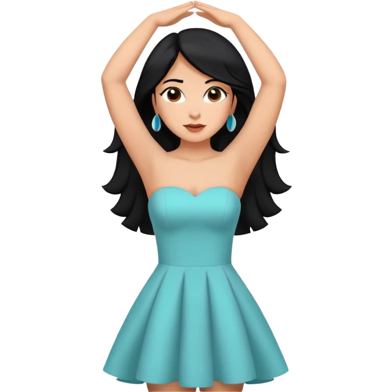 Black hair Latina girl back looking away dress strapless arms up emoji