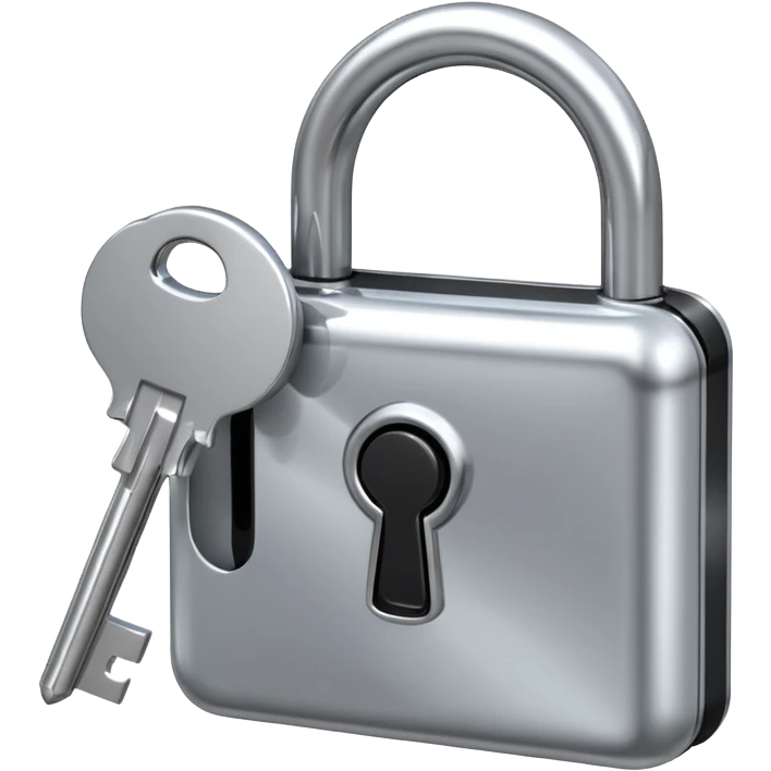 A chrome silver lock and key emoji, smooth metallic surfaces, glossy reflections, luxury swag vibe, minimal iOS emoji style, centered on clean white background emoji