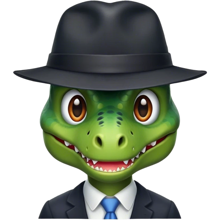 dinosaur face with a dark office hat emoji