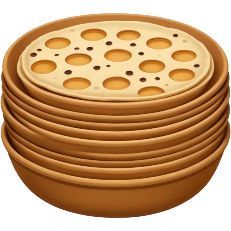 A flat, emoji-style illustration of a warm brown bowl filled with stacked round rotis (Indian flatbreads), slightly toasted with light brown spots. Soft rounded shapes, minimal details, subtle highlights, no outlines, centered composition, transparent background, modern app emoji style. emoji