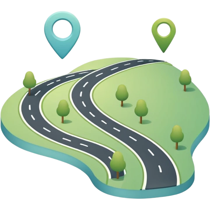 Simple flat map icon, curved road with location pin, rounded lines, minimal style, pastel colors, no background, app icon style
 emoji