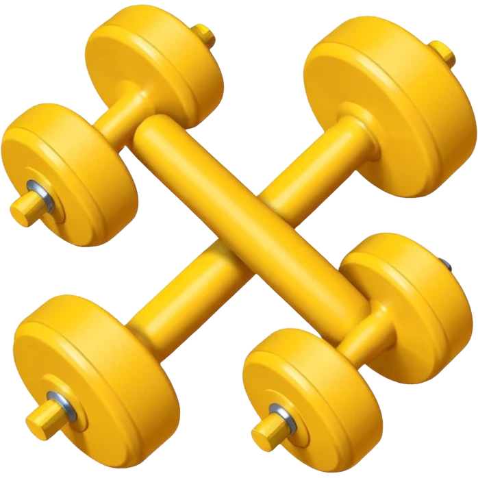 Generate a high-quality image of two cute, small yellow dumbbells for home workouts stacked in a cross shape on a plain white background, roun
 emoji