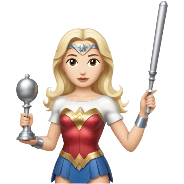 Blonde Wonder Woman holding bell and short white orchestra conductor’s baton  emoji