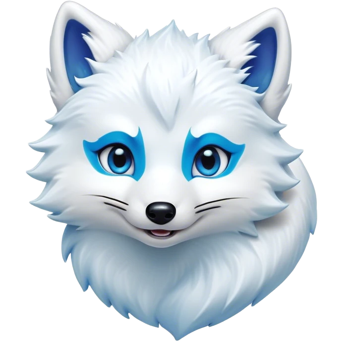 Cinematic Comical Arctic Fox Portrait Emoji, Head tilted dramatically with an exaggeratedly amused expression, featuring a striking, glossy white Fur with bold icy blue accents and wide, expressive eyes filled with playful disbelief, Simplified yet hilariously expressive features, highly detailed, glowing with a slightly sassy glow, high shine, dramatic yet playful, stylized with an air of cheeky arctic mischief, bright and endearing, soft glowing outline, capturing the essence of a spirited and over-the-top arctic fox, so meme-worthy it feels like it could side-eye its way into internet fame instantly! emoji