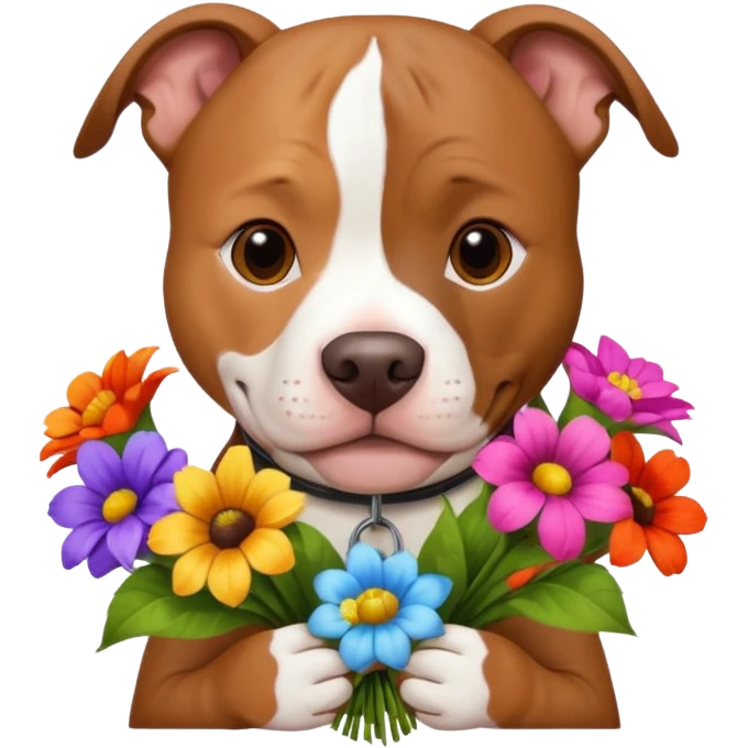 pitbull dog holding flowers emoji