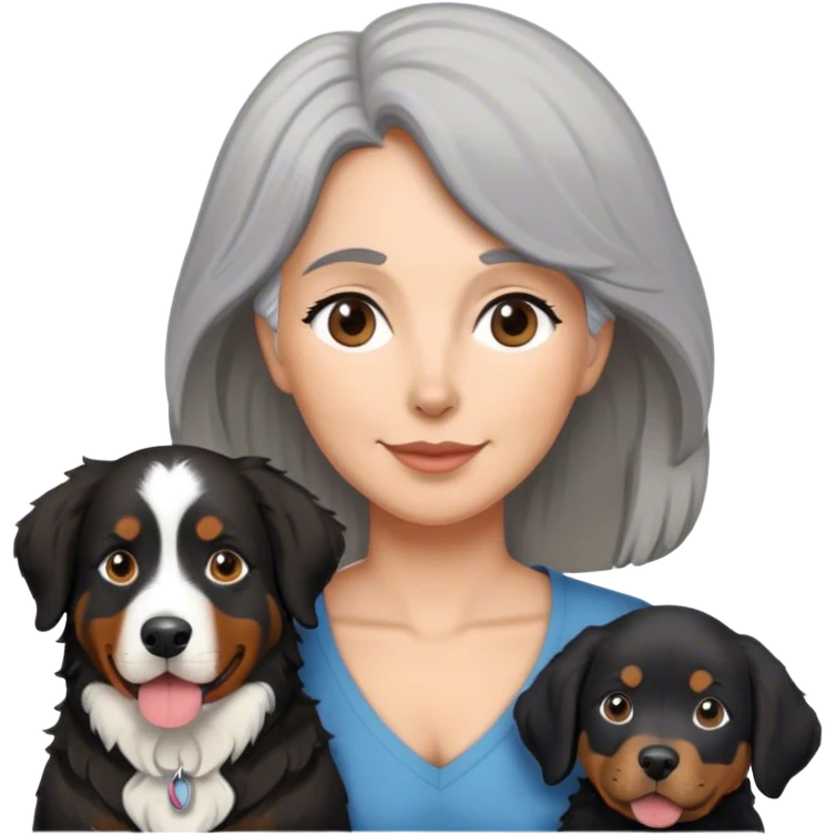 Gray hair dog mom with Bernese mountain dog and black lab emoji
