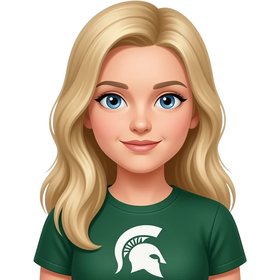 Spartan girl with long blond hair blue eyes and green clothing msu logoes emoji