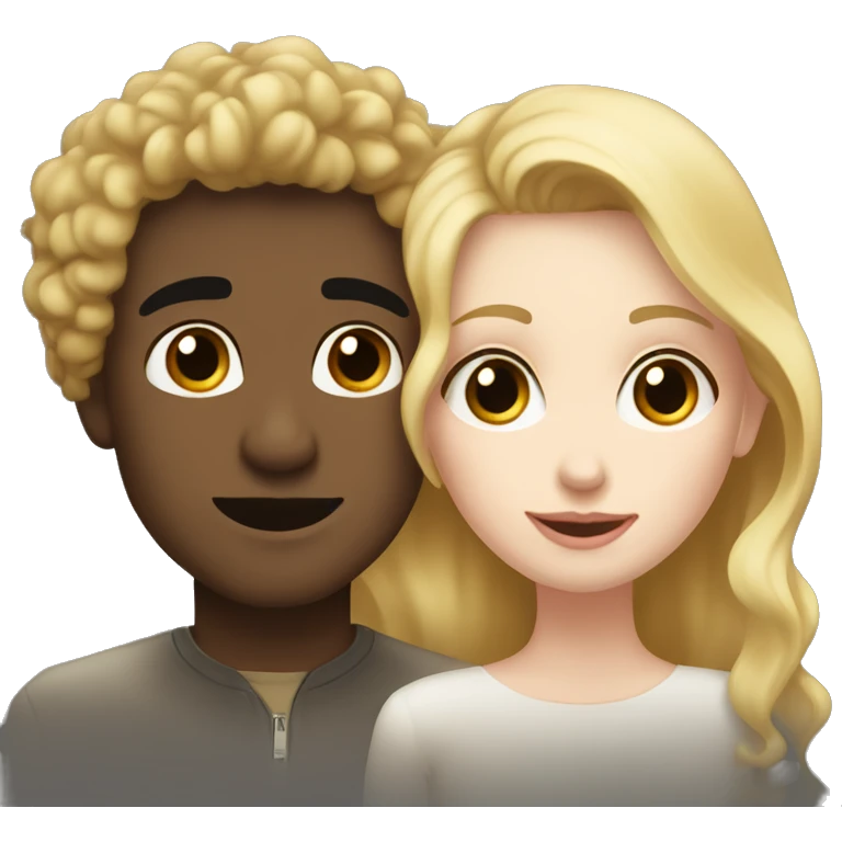 A blonde girl with pale skin kisses a light-skinned brown guy with curly black hair emoji