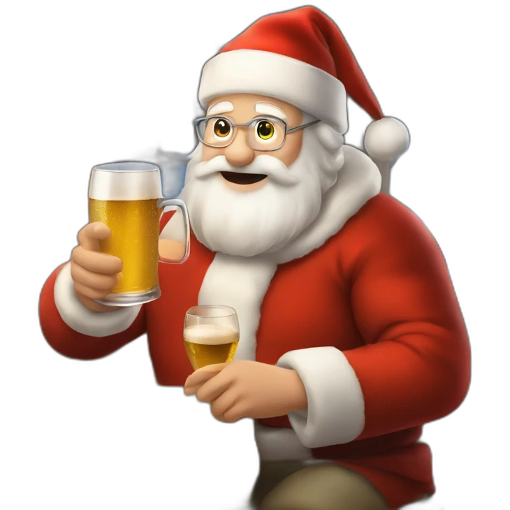 Père Noël qui offre un verre de bière à un enfant comme cadeau emoji